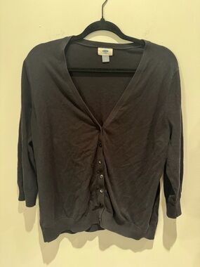 Old Navy Black Long Sleeve Button Cardigan with Cropped Sleeves Size XL